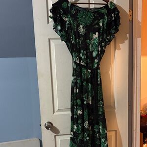 Perceptions Black and Green Floral Maxi Dress